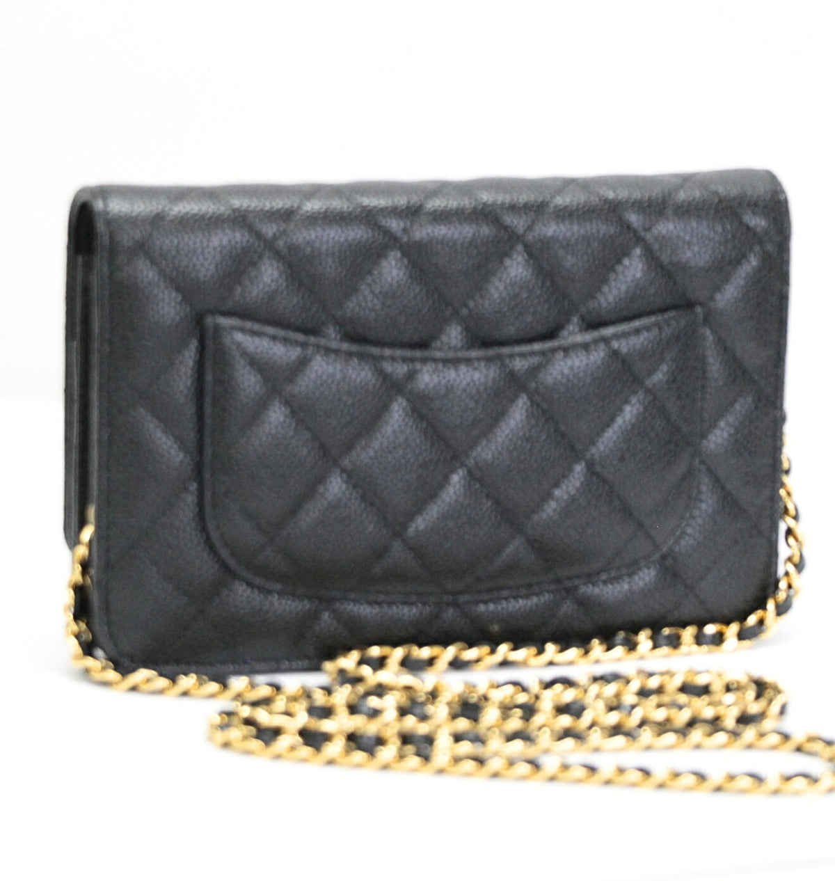 CHANEL Matelasse Black Caviar Chain Wallet