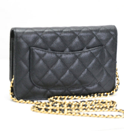 CHANEL Matelasse Black Caviar Chain Wallet