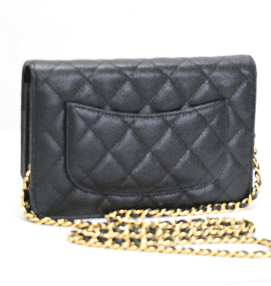 CHANEL Matelasse Black Caviar Chain Wallet
