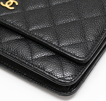 CHANEL Matelasse Black Caviar Chain Wallet