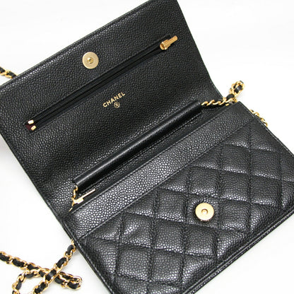 CHANEL Matelasse Black Caviar Chain Wallet