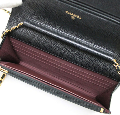 CHANEL Matelasse Black Caviar Chain Wallet