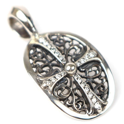 CHROME HEARTS Oval Cross Pave Diamond Silver SV925 Pendant