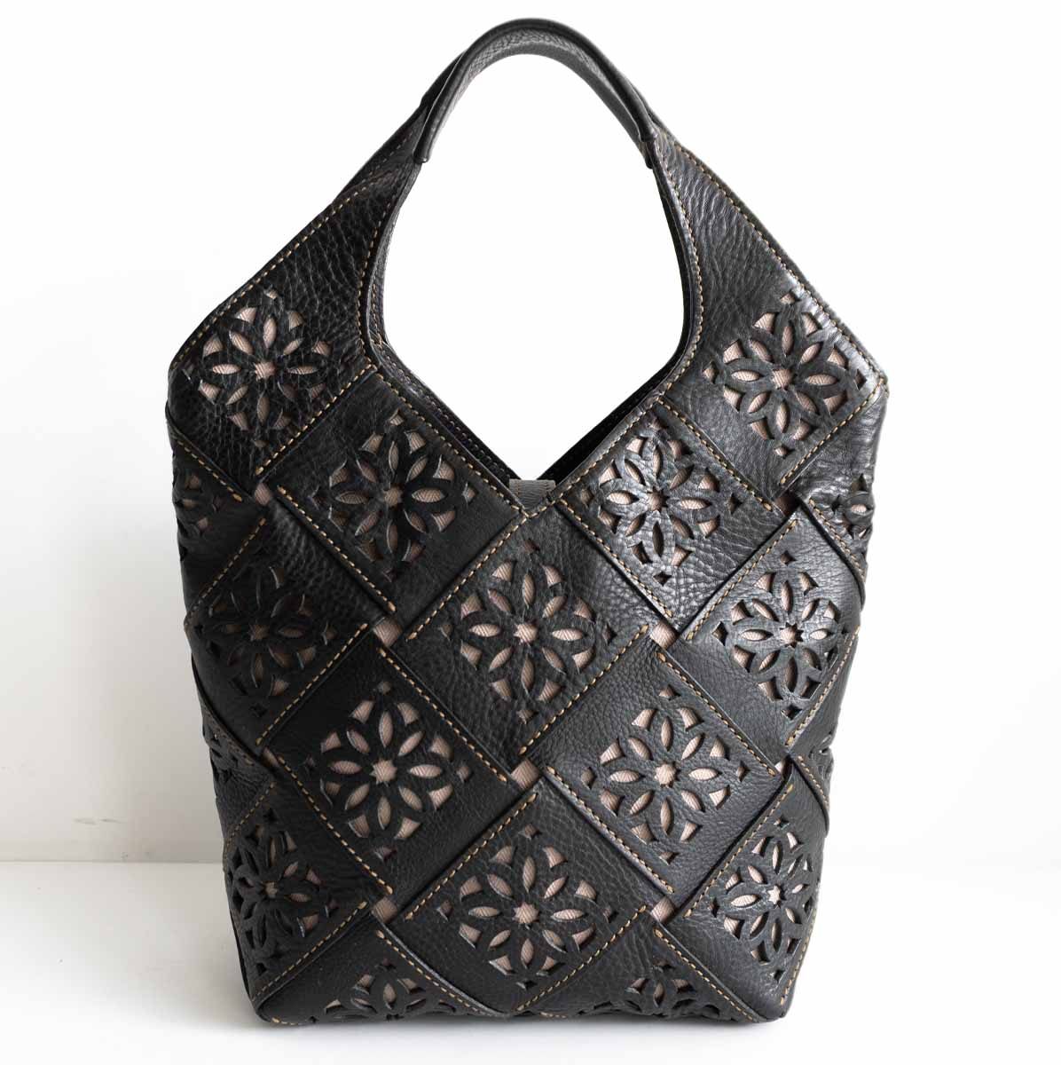 GENTEN Black Leather Sustainable Cutwork Tote Size ONE SIZE