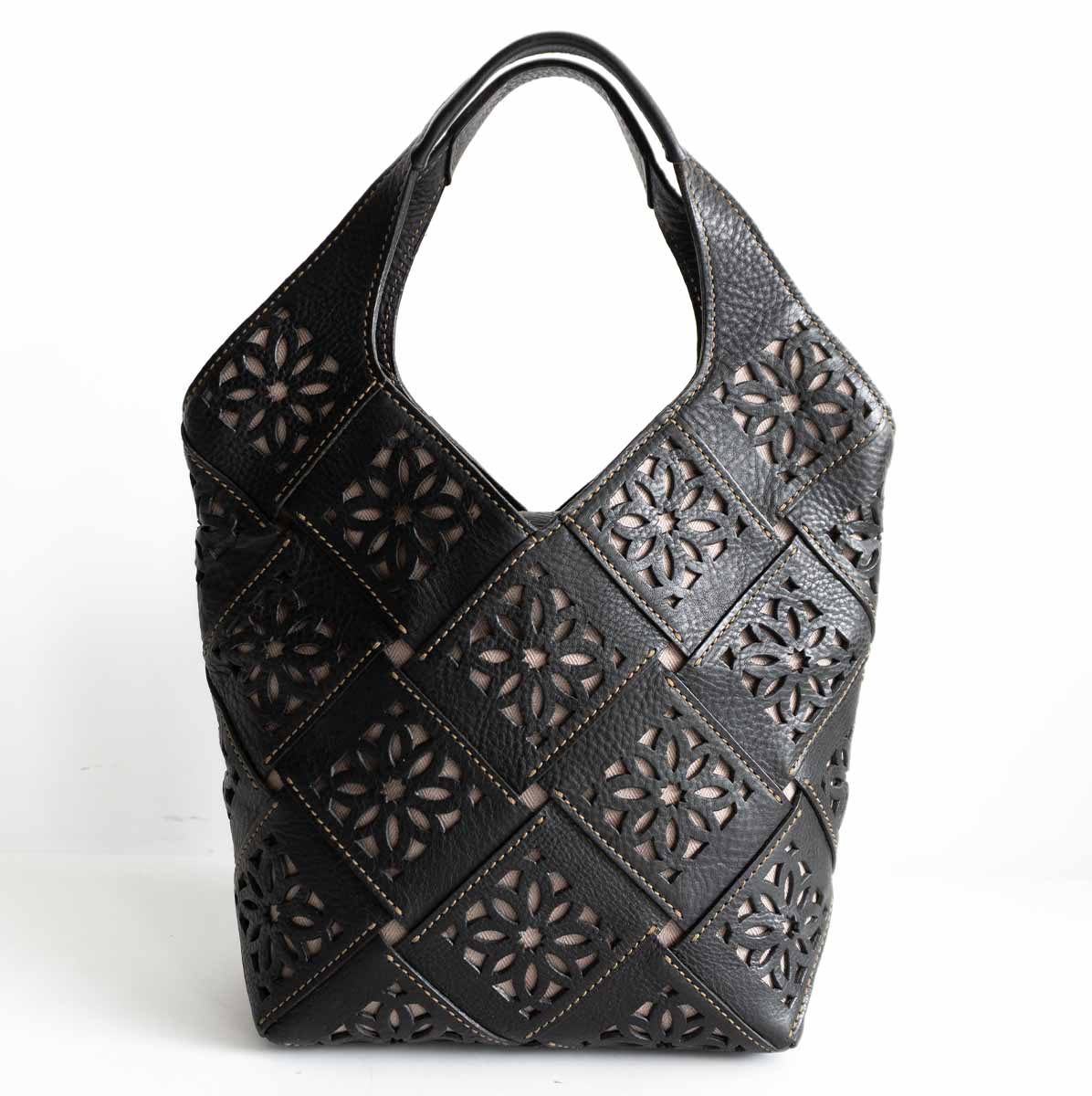 GENTEN Black Leather Sustainable Cutwork Tote Size ONE SIZE