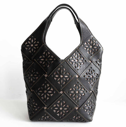 GENTEN Black Leather Sustainable Cutwork Tote Size ONE SIZE