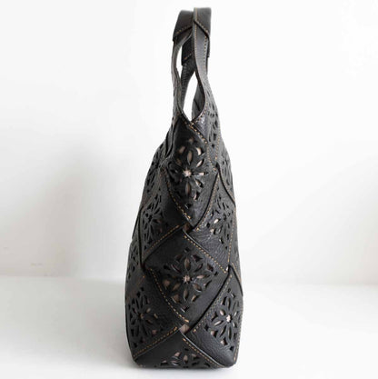 GENTEN Black Leather Sustainable Cutwork Tote Size ONE SIZE