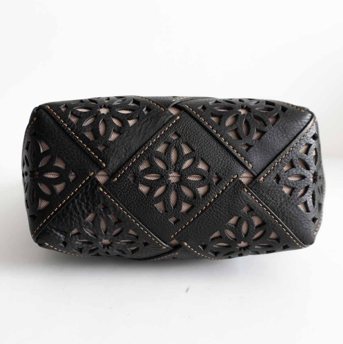GENTEN Black Leather Sustainable Cutwork Tote Size ONE SIZE