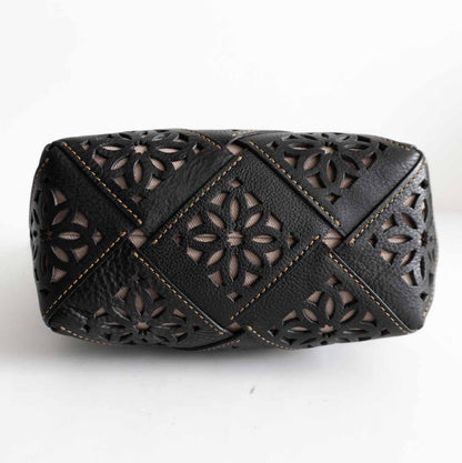 GENTEN Black Leather Sustainable Cutwork Tote Size ONE SIZE