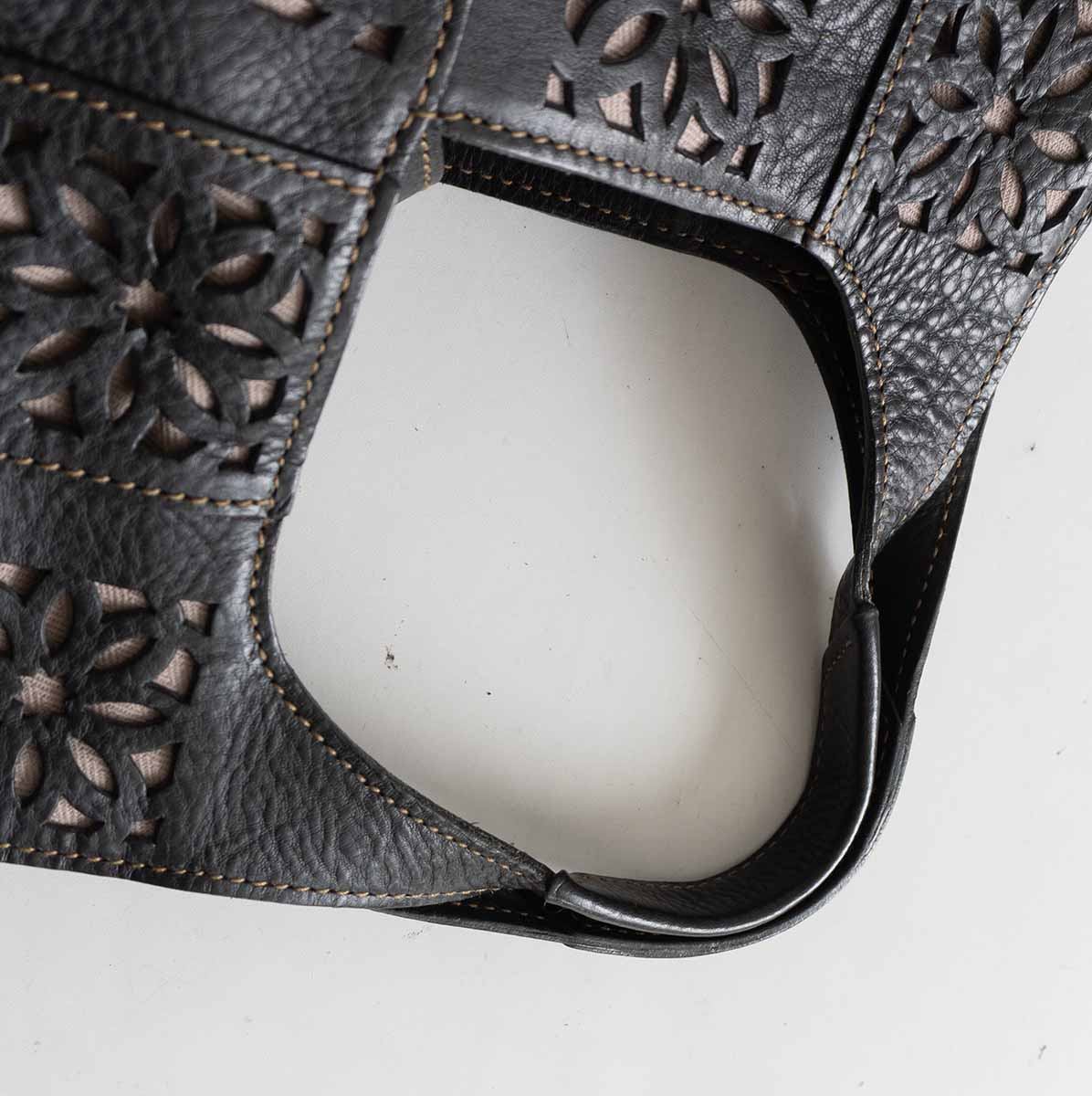 GENTEN Black Leather Sustainable Cutwork Tote Size ONE SIZE