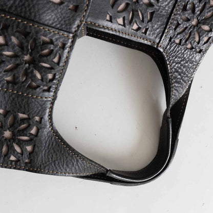 GENTEN Black Leather Sustainable Cutwork Tote Size ONE SIZE