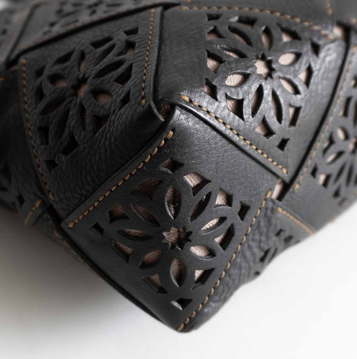 GENTEN Black Leather Sustainable Cutwork Tote Size ONE SIZE