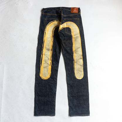 EVISU Lot 2000 Seagull Paint Dark Indigo Jeans Size 33×35