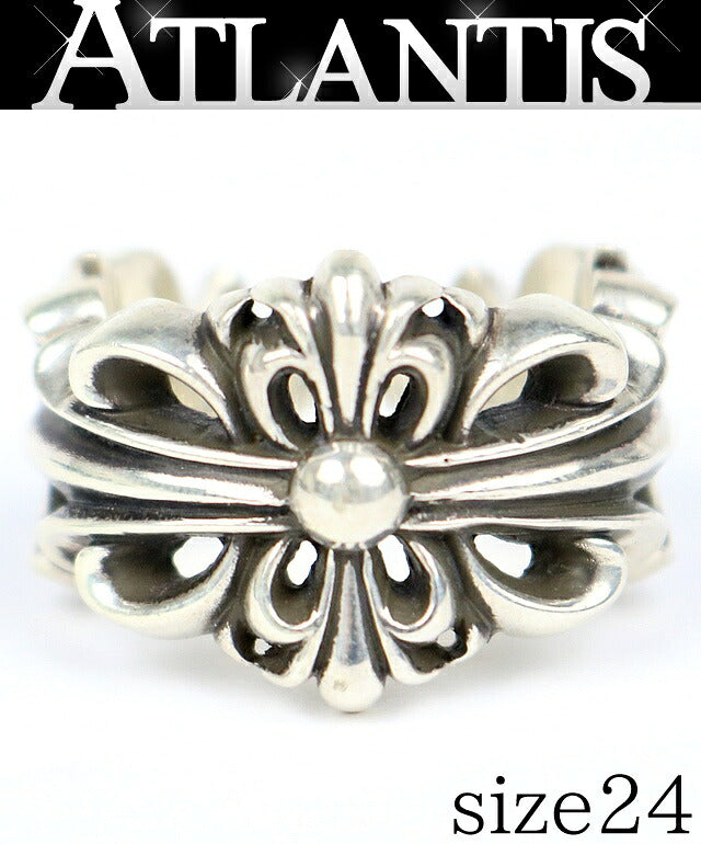 CHROME HEARTS Double Floral Cross Ring Silver 925 Size JP 24