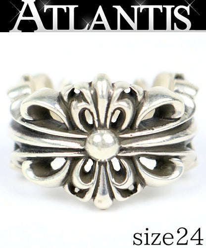 CHROME HEARTS Double Floral Cross Ring Silver 925 Size JP 24