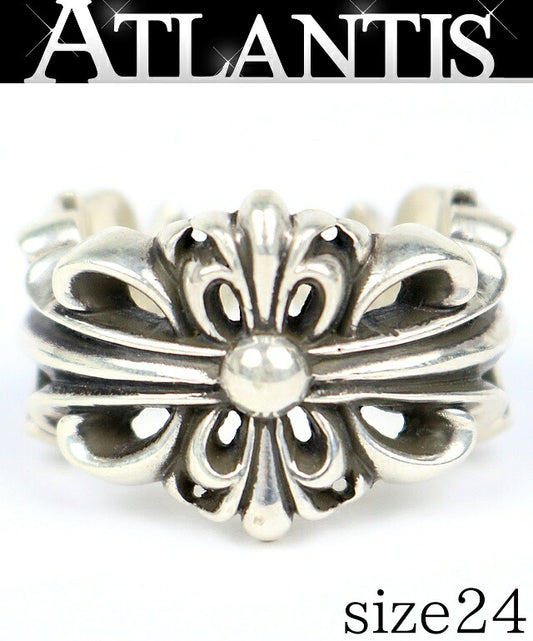 CHROME HEARTS Double Floral Cross Ring Silver 925 Size JP 24