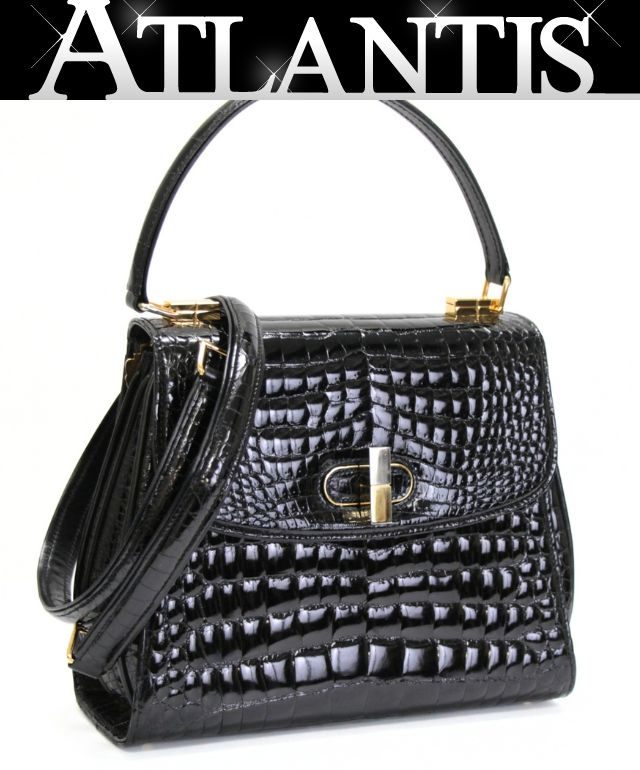 GUCCI Black Crocodile Shoulder Bag