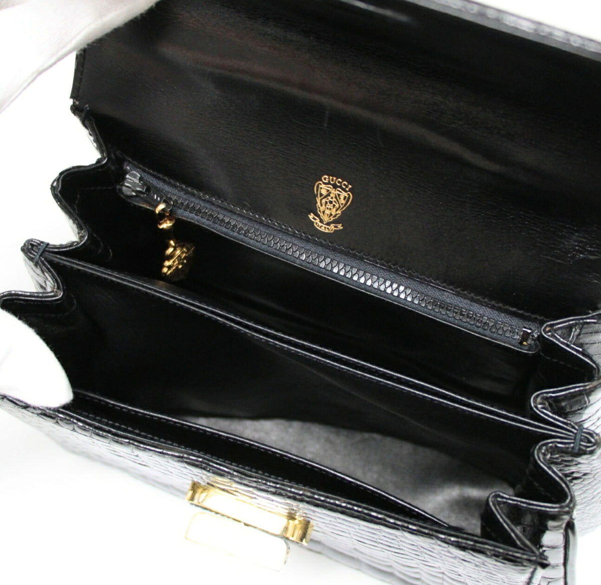 GUCCI Black Crocodile Shoulder Bag