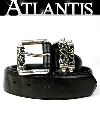 CHROME HEARTS 3PC Roller Leather Belt Black Size 30
