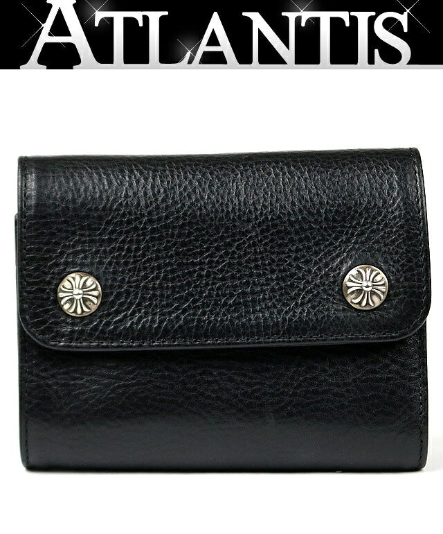 CHROME HEARTS Mini Wave Cross Button Leather Wallet Black