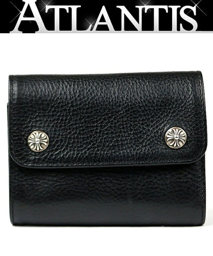 CHROME HEARTS Mini Wave Cross Button Leather Wallet Black