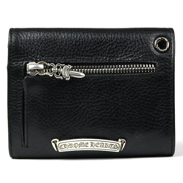CHROME HEARTS Mini Wave Cross Button Leather Wallet Black