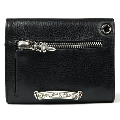 CHROME HEARTS Mini Wave Cross Button Leather Wallet Black