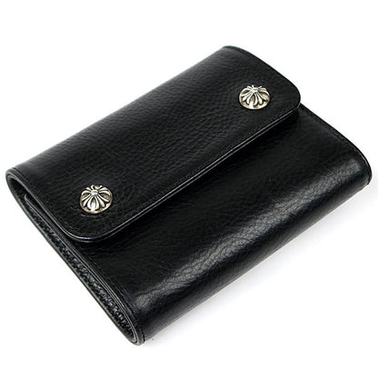 CHROME HEARTS Mini Wave Cross Button Leather Wallet Black