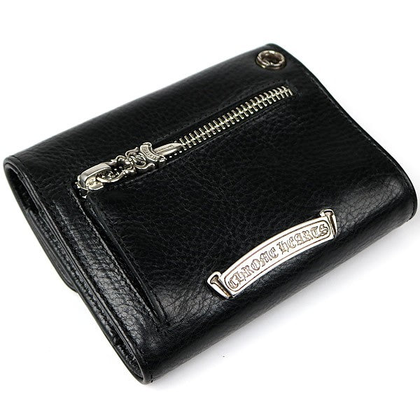 CHROME HEARTS Mini Wave Cross Button Leather Wallet Black