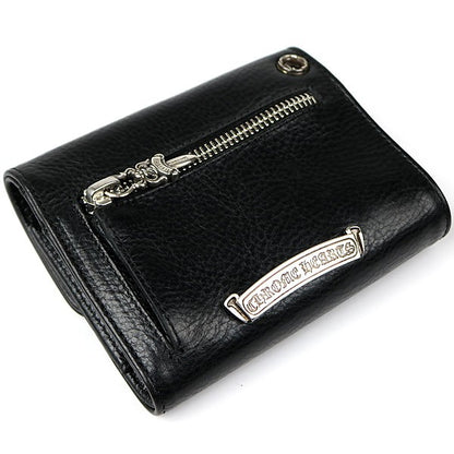 CHROME HEARTS Mini Wave Cross Button Leather Wallet Black