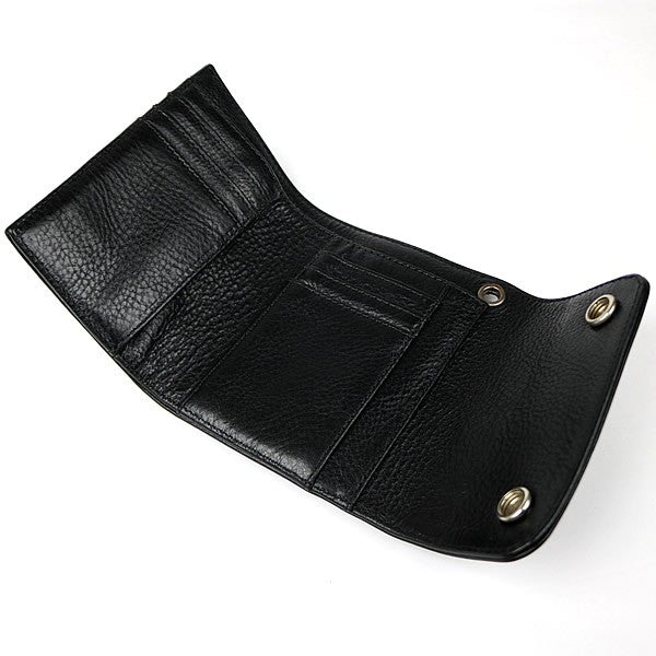 CHROME HEARTS Mini Wave Cross Button Leather Wallet Black