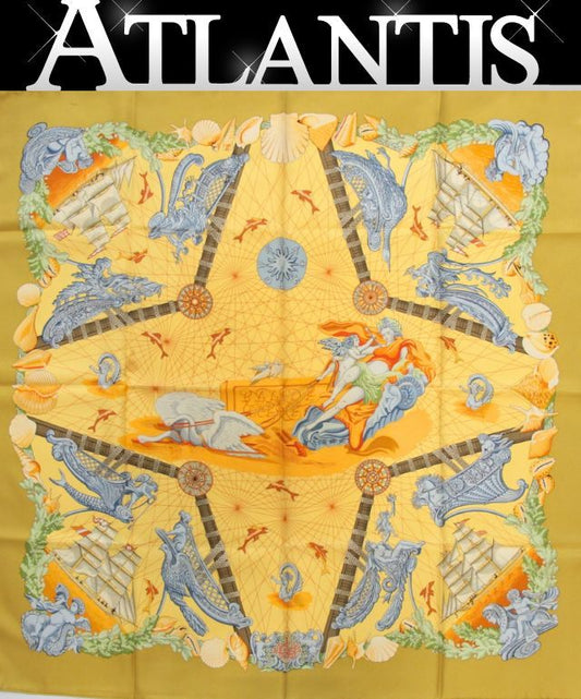 HERMES Carre 90 Balade Oceane Scarf Yellow