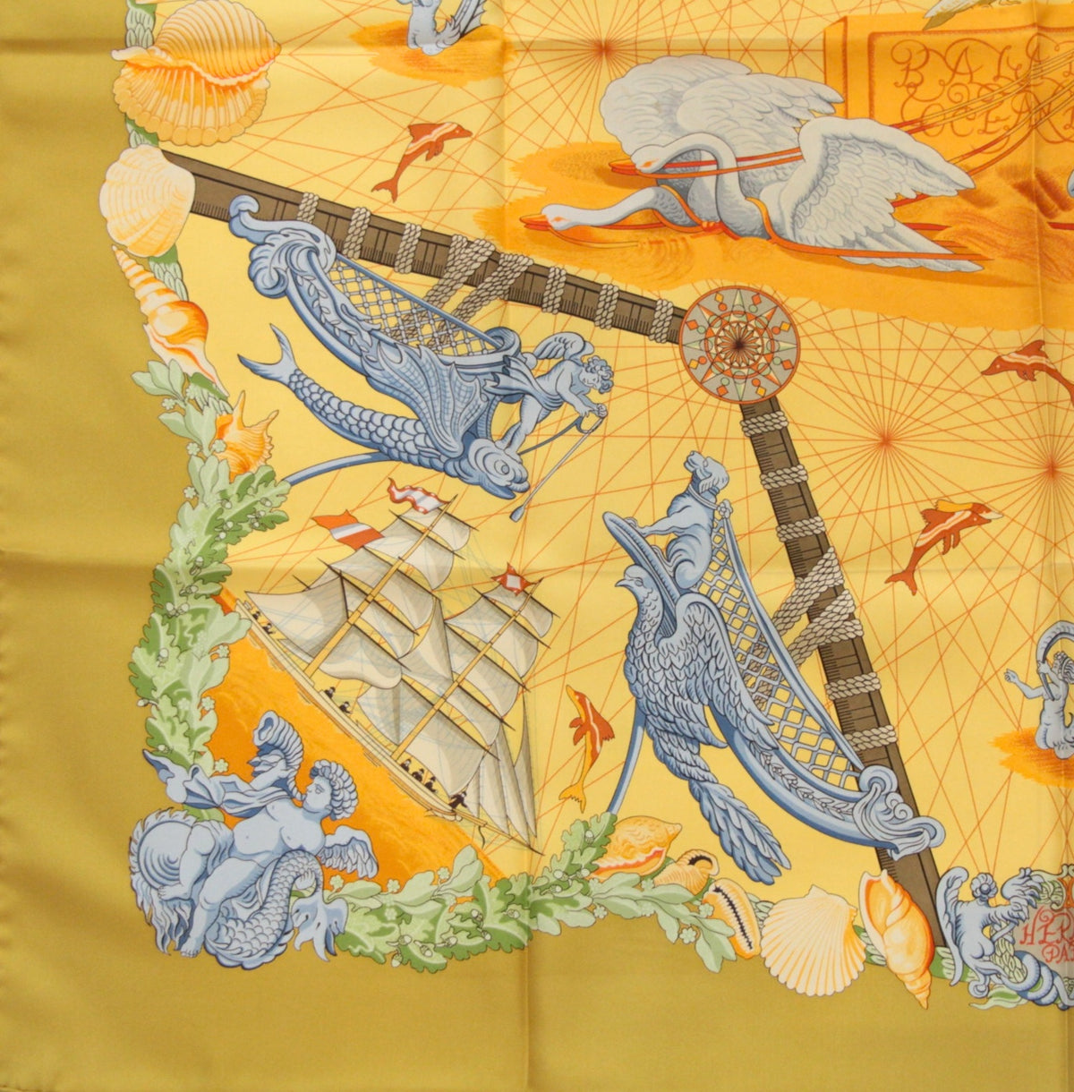 HERMES Carre 90 Balade Oceane Scarf Yellow