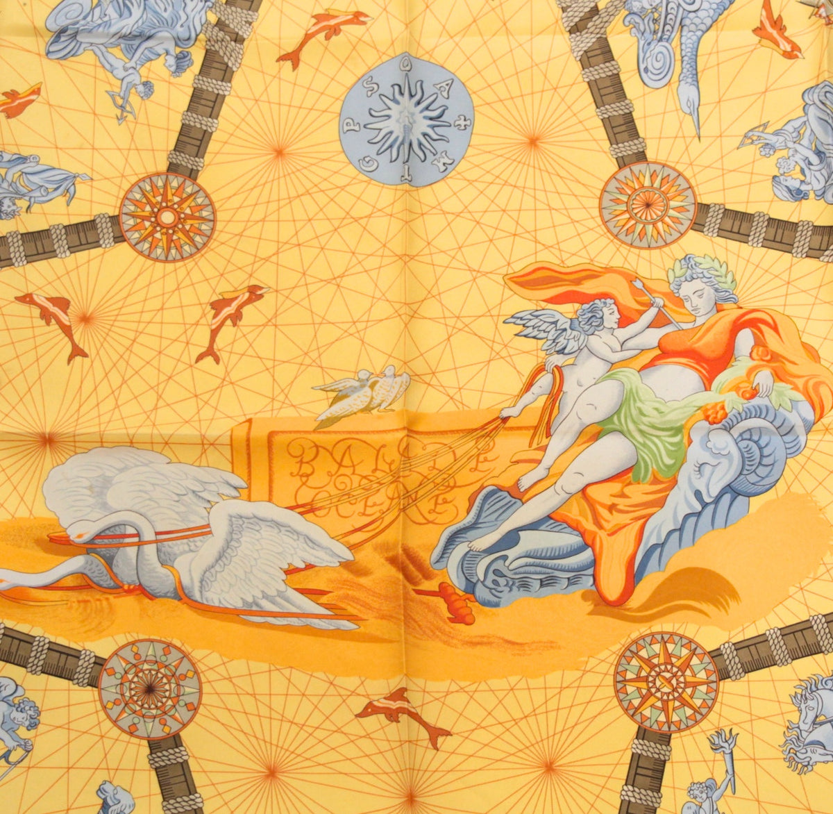 HERMES Carre 90 Balade Oceane Scarf Yellow