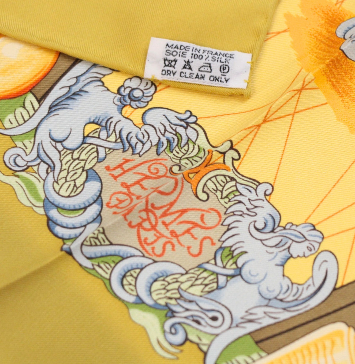 HERMES Carre 90 Balade Oceane Scarf Yellow