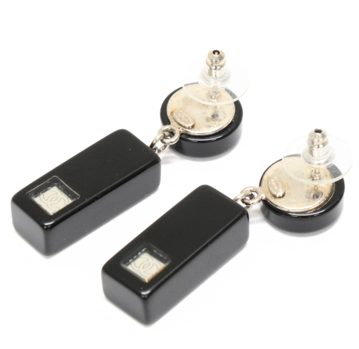 CHANEL Coco Mark Swing Earrings Black