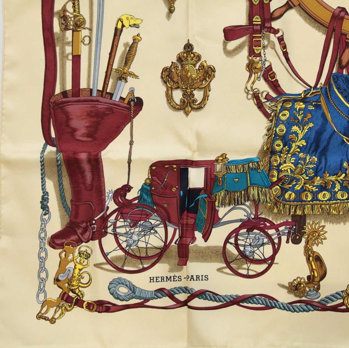 HERMES Carre 90 Musee Silk Scarf Beige