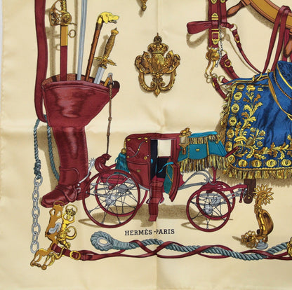 HERMES Carre 90 Musee Silk Scarf Beige