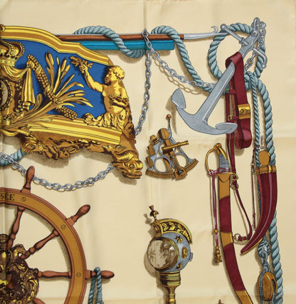 HERMES Carre 90 Musee Silk Scarf Beige