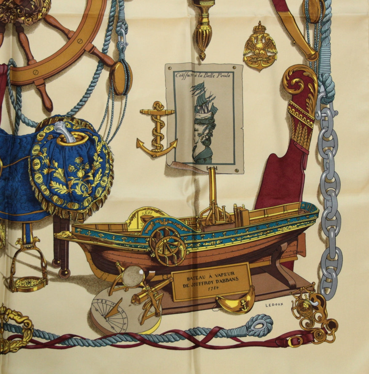 HERMES Carre 90 Musee Silk Scarf Beige