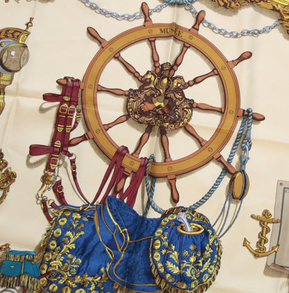 HERMES Carre 90 Musee Silk Scarf Beige