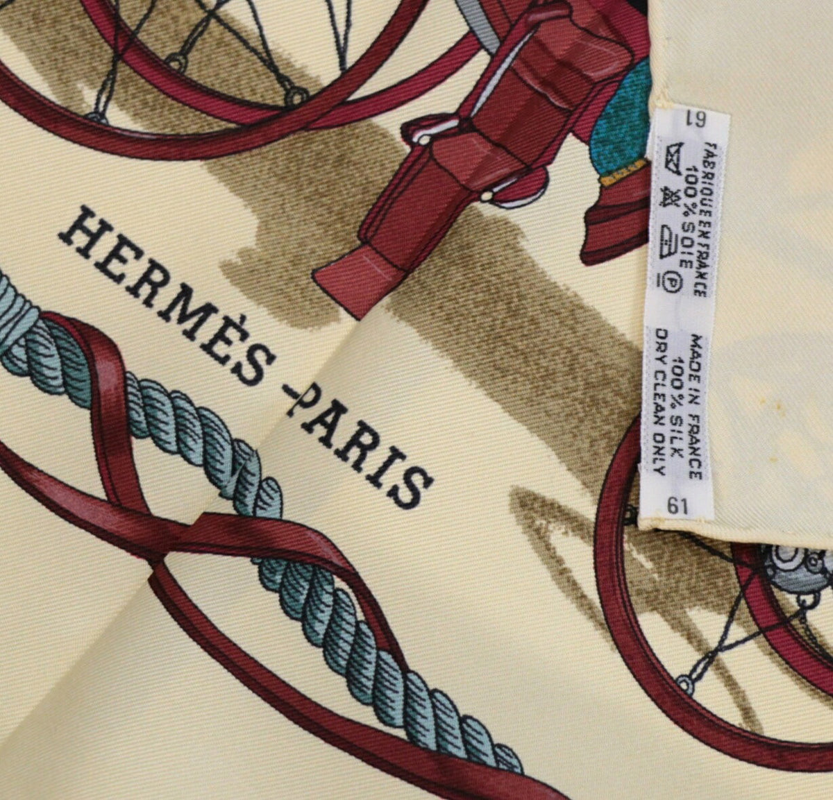 HERMES Carre 90 Musee Silk Scarf Beige