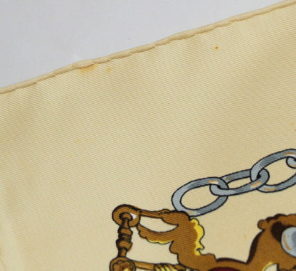 HERMES Carre 90 Musee Silk Scarf Beige