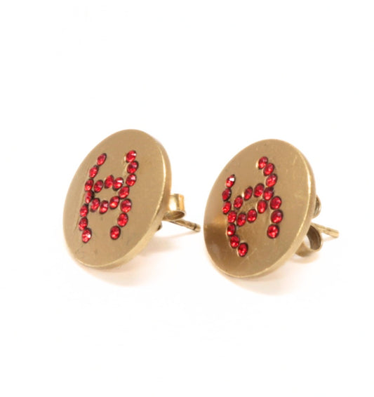 CHANEL Coco Mark Round Red Earrings Gold