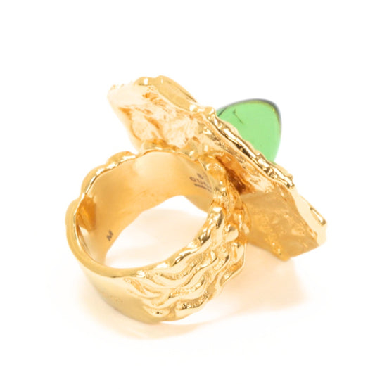 GUCCI Green Stone Metal Ring Gold Size JP 14