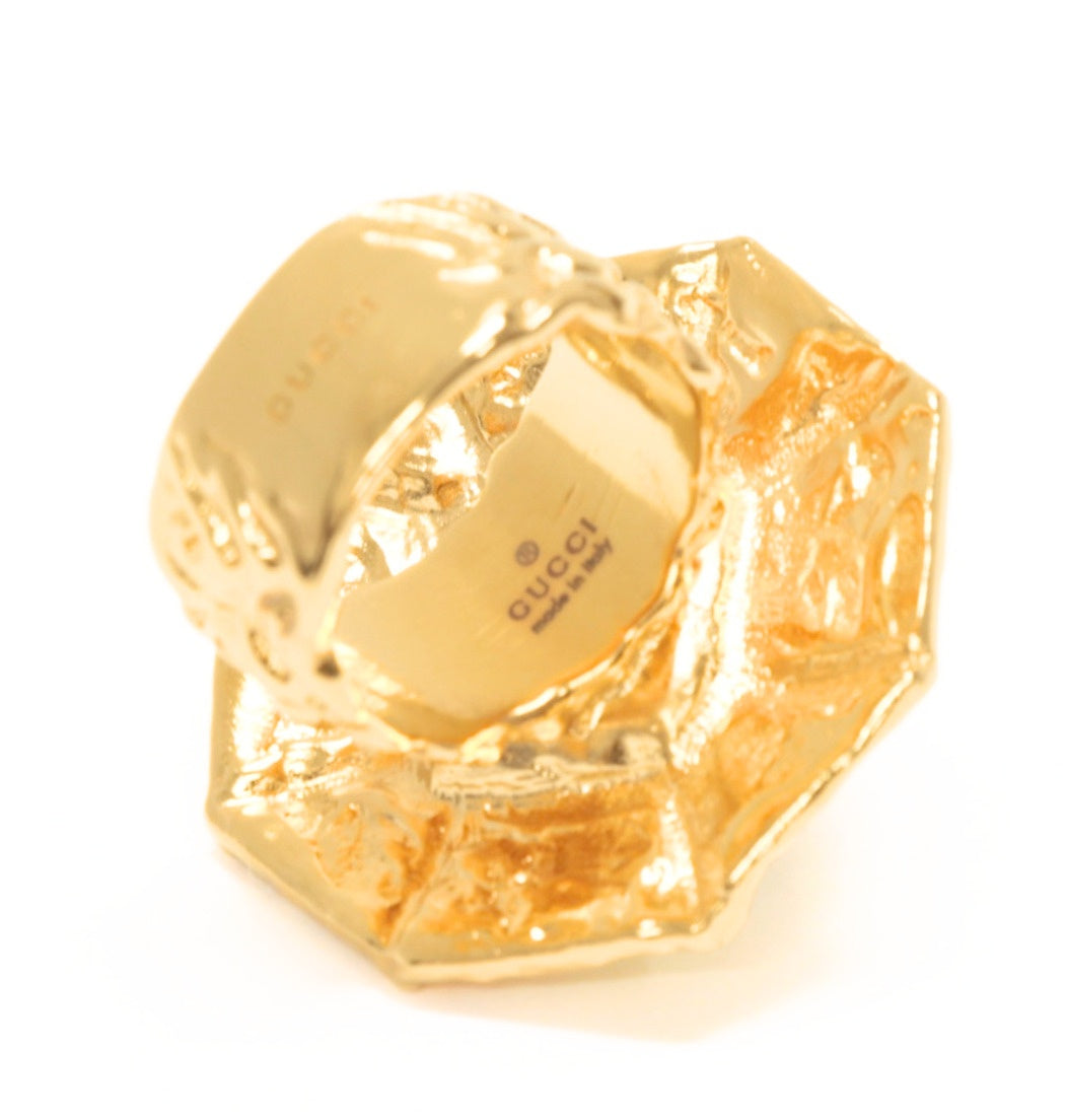 GUCCI Green Stone Metal Ring Gold Size JP 14