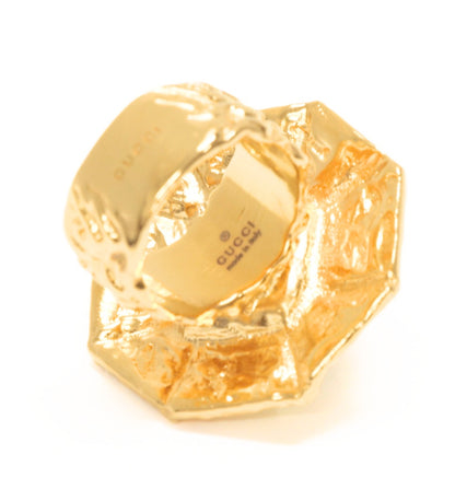 GUCCI Green Stone Metal Ring Gold Size JP 14