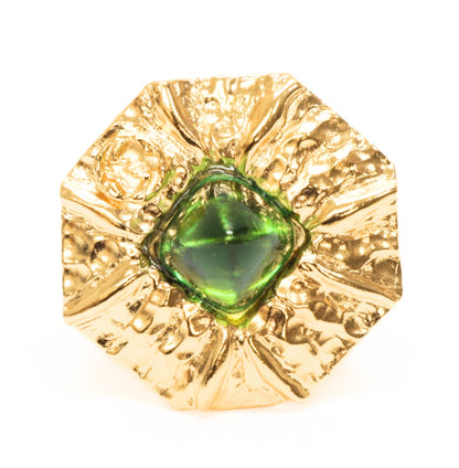 GUCCI Green Stone Metal Ring Gold Size JP 14