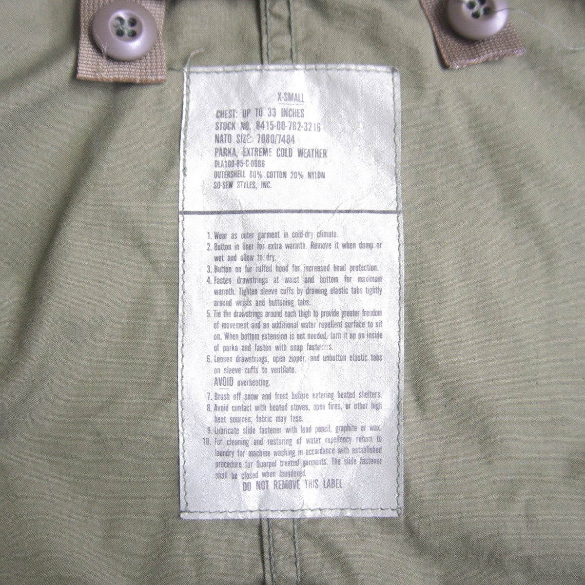 US ARMY 80s M-65 Fishtail Parka Full Set Size XS
