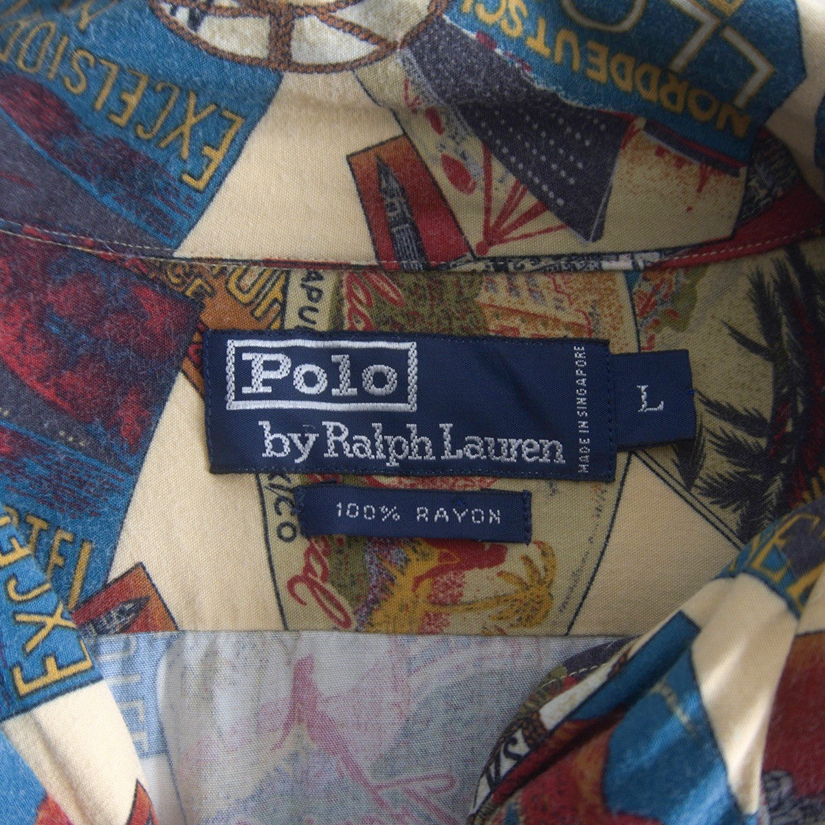 POLO RALPH LAUREN Rayon Open Collar Pattern Shirt Size L